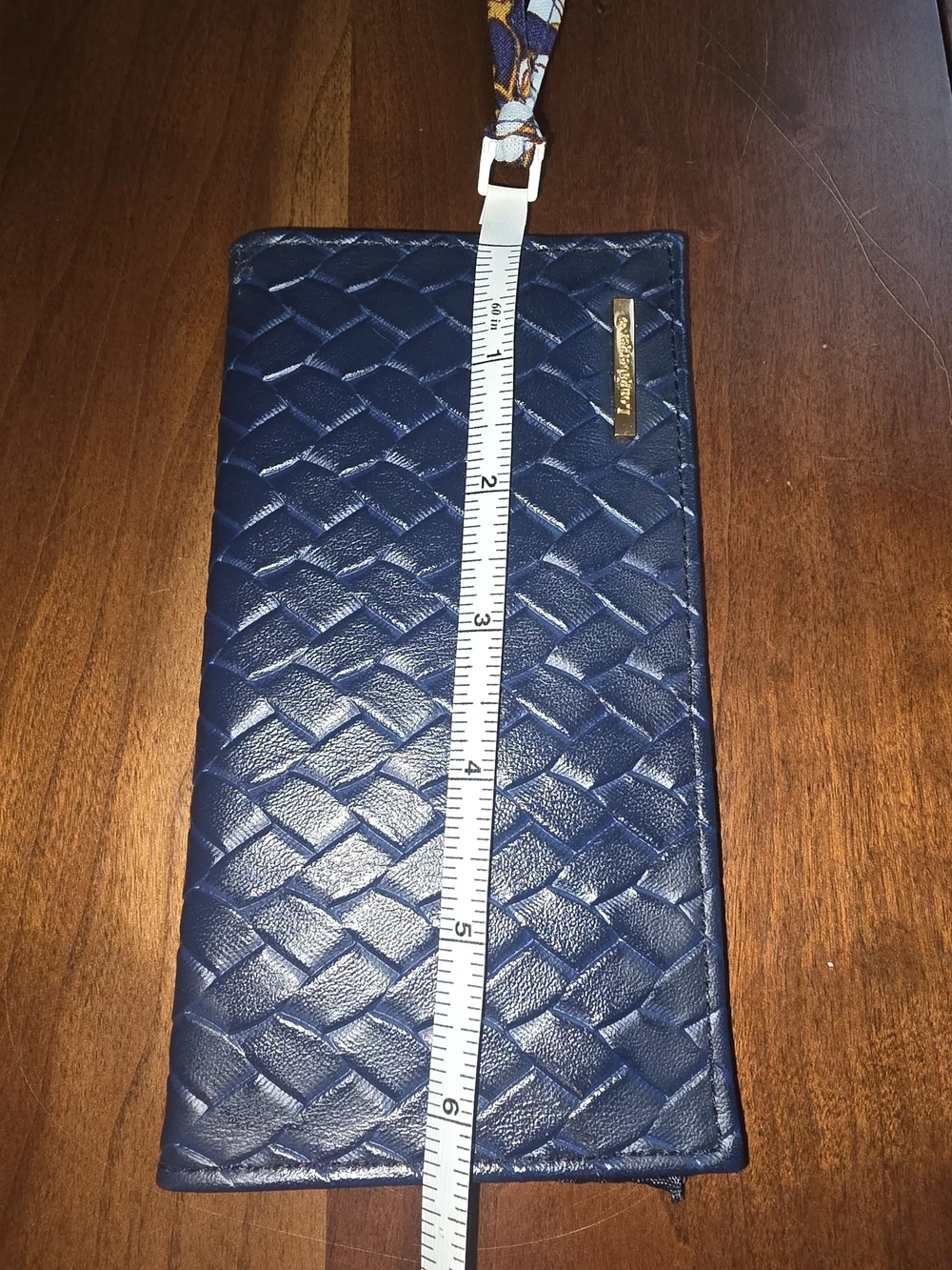 Longaberger Navy Blue ✨ Woven Leather Long Wallet / Checkbook Cover, Like New!
